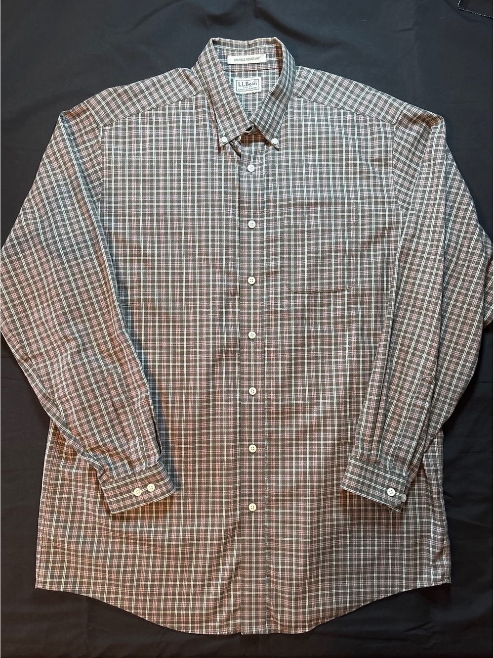 L.L.Bean Wrinkle Resistant Plaid Button Down Long Sleeve Shirt Gray